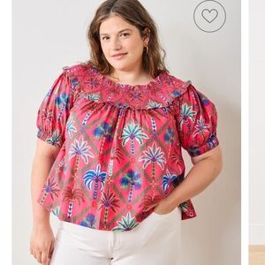 Printfresh Ximena Palm Tree Paradise Smocked Yoke Blouse